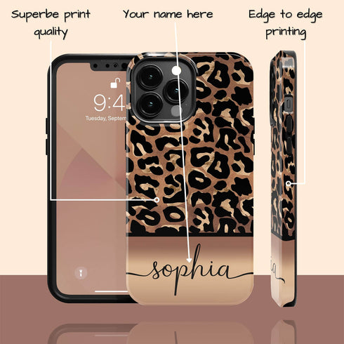 Wild Metallic Leopard Custom Name iPhone Case - Gold